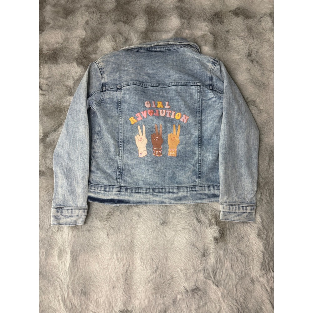 Barbie Girls Blue Denim Jacket Girl Graphic Light Wash Size M 7-8-0729